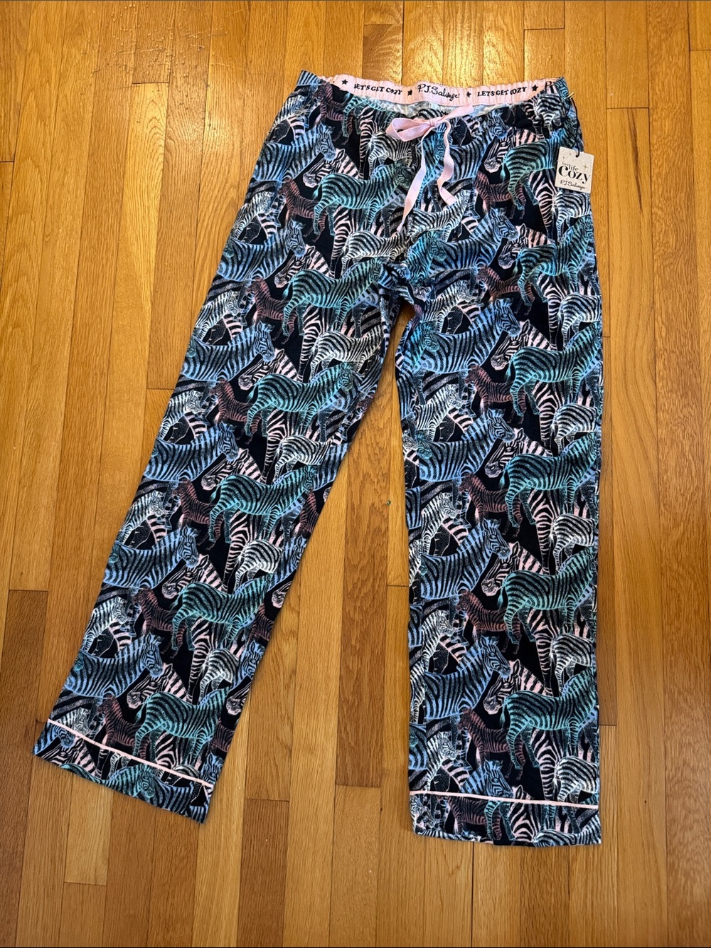 PJ Salvage Zebra-Print Pajama Pants in Teal, Pink & Black